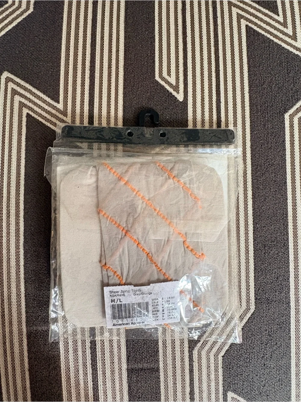 NEW American Apparel Gray Orange Sheer Spiral Tights Size M/L